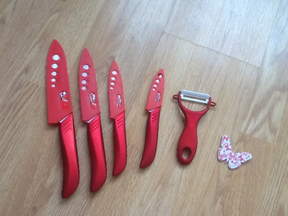 FINDKING бренд циркония набор кухонных керамических ножей для фруктов " 4" " 6" дюймов с цветочным принтом+ Овощечистка+ Чехлы