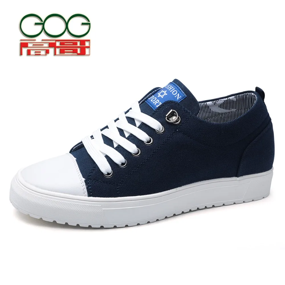 GOG Spring new lace flat casual shoes, men's shoes 6cm Height increasing elevator shoes men's shoes, men's outdoor canvas