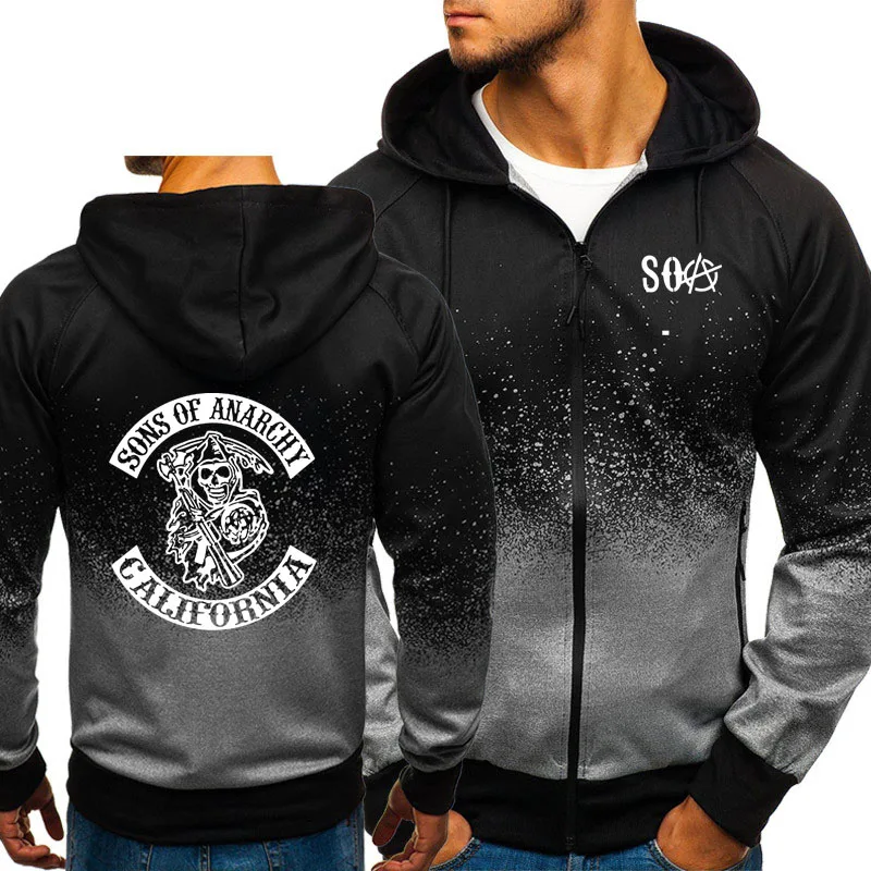 

SOA Sons of anarchy the child Sweatshirt SAMCRO Gradient Hoodies Men Streetwear Zipper Jacket Men Fleece Male Hoody Sportswear