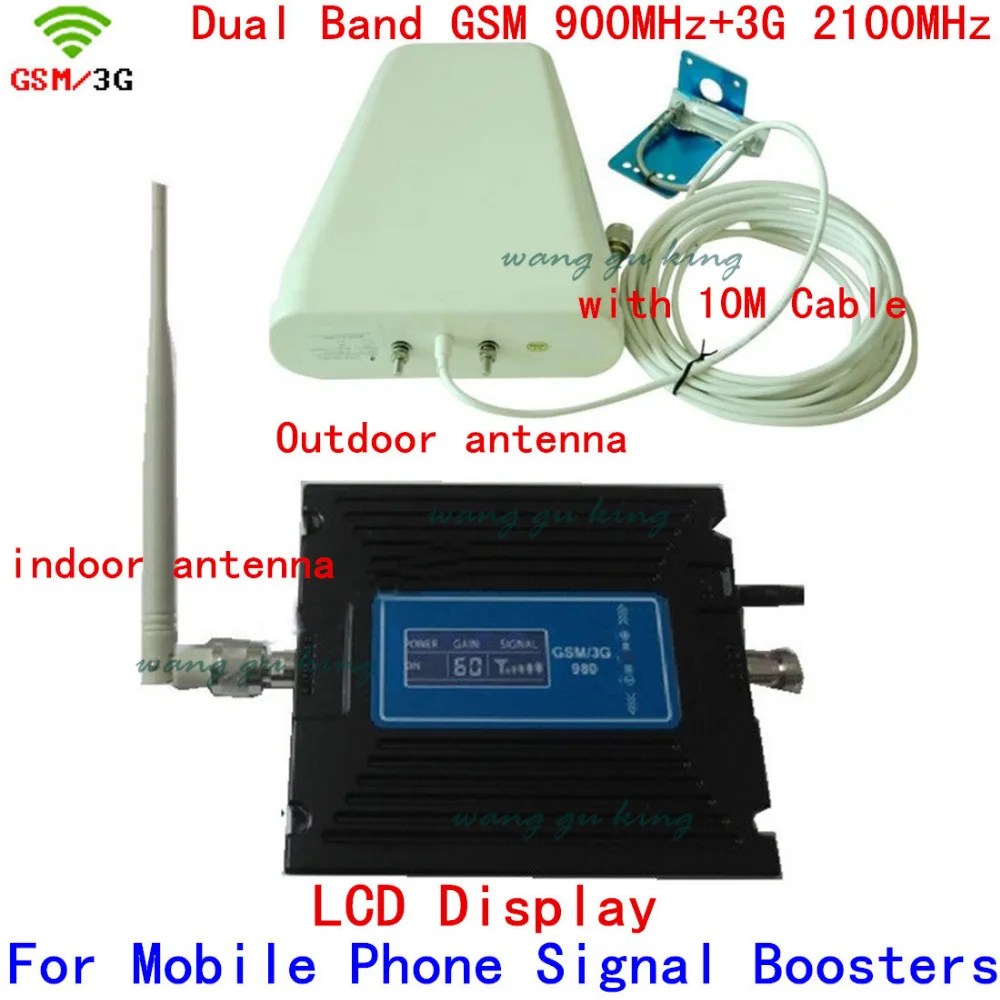 

Full set 20 dbm gain 60dbi LCD display dual bands GSM+3G booster repeater Mobile booster 2G 3G WCDMA Repeater Amplifier