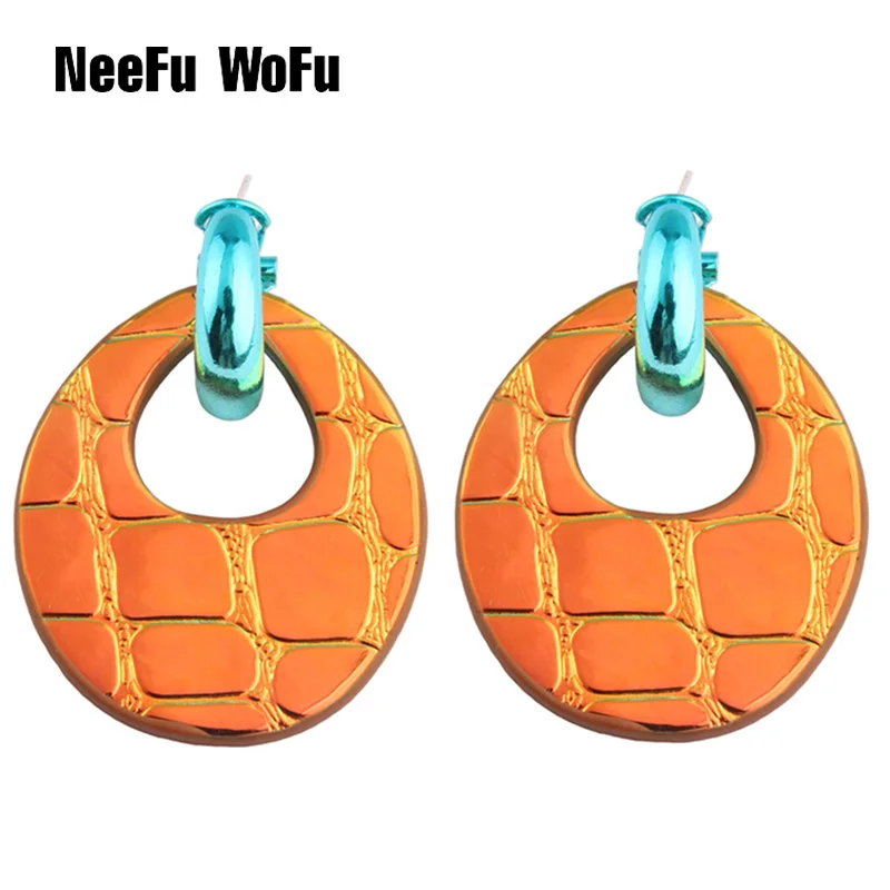 

NeeFu WoFu Water Drop Earrings Flash Leather Earring Large Copper Big Earrings Woman Brinco Ear Oorbellen Christmas Gift