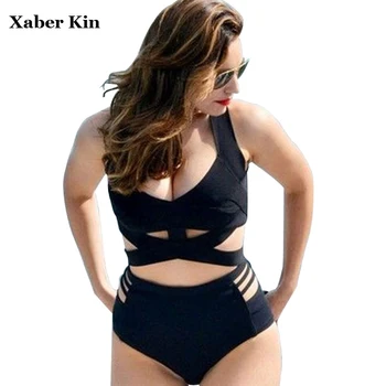

Plus Size 2017 Women Large Size One Piece Swimsuit Female Sexy Solid Swimwear Women Bathing Suit Beachwear Suits G28-K173