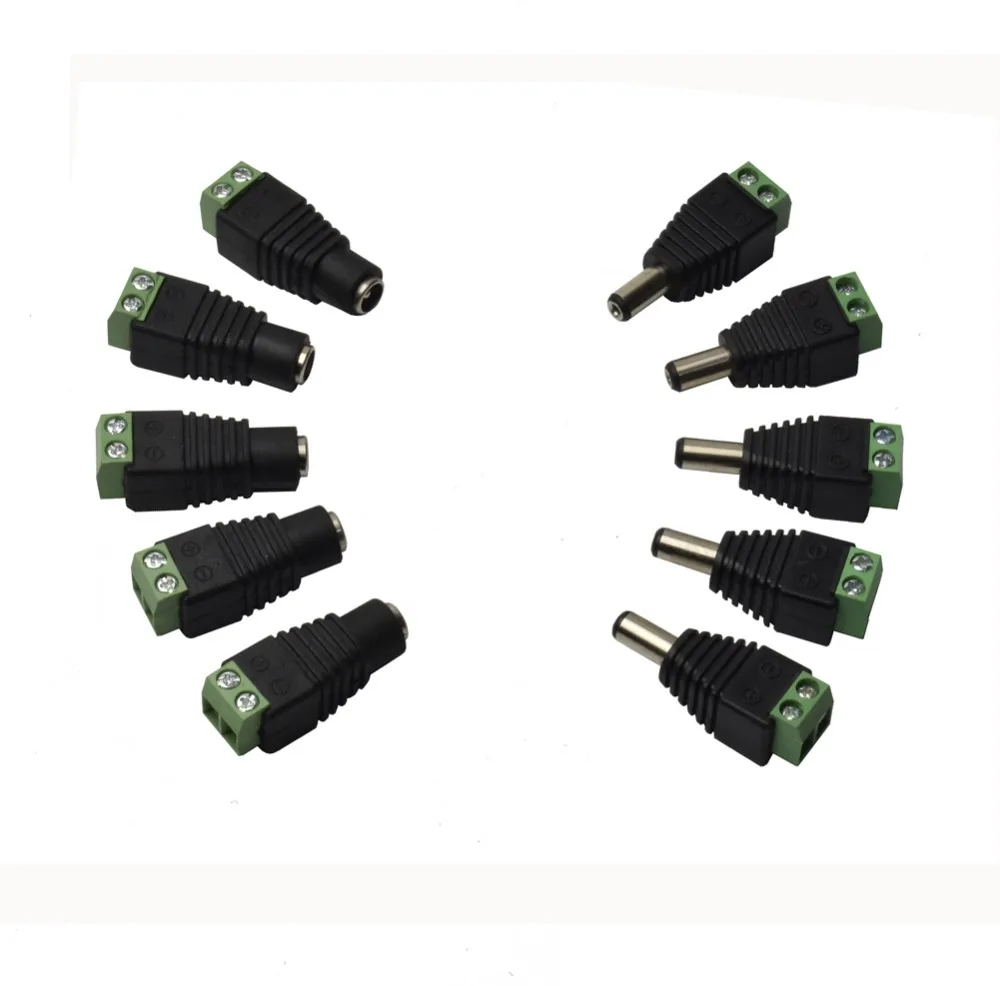 10 Pcs CCTV Cameras 2.1mm x 5.5mm Female Male DC Power Plug Adapter