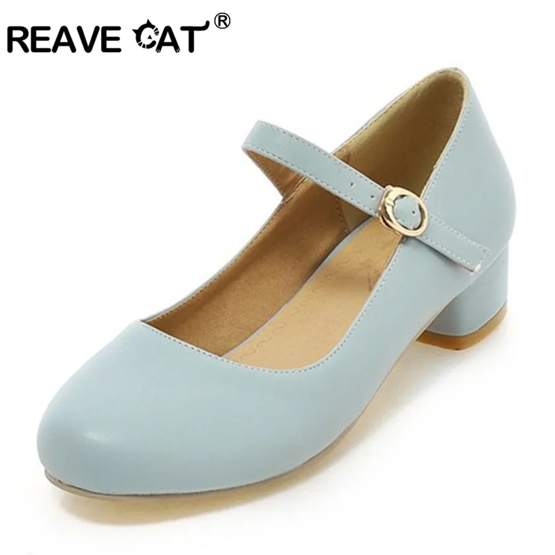 REAVE CAT/Женская обувь с пряжкой; Sapatos femininos; большие размеры 34-43; сезон весна-лето; женские босоножки на среднем каблуке; модная повседневная обувь; цвет синий, бежевый; QL4861