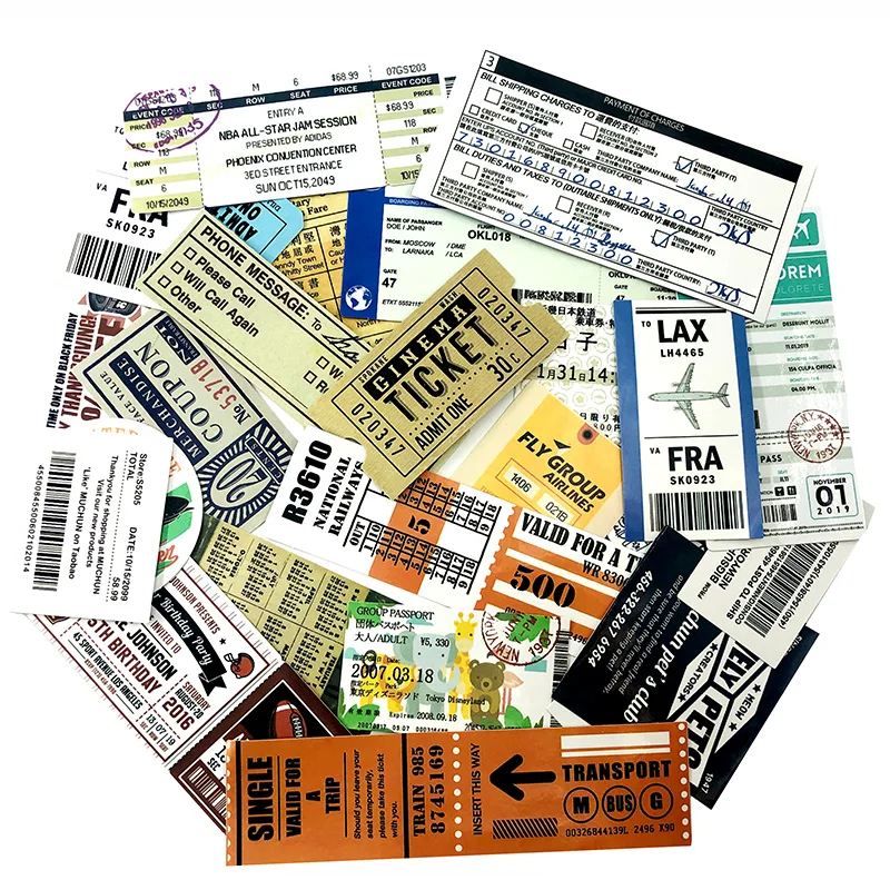 25Pcs Vintage Invoice Ticket Check Model Stickers For Luggage Skateboard Guitar Computer Motorcycle Travel Graffiti Luggage