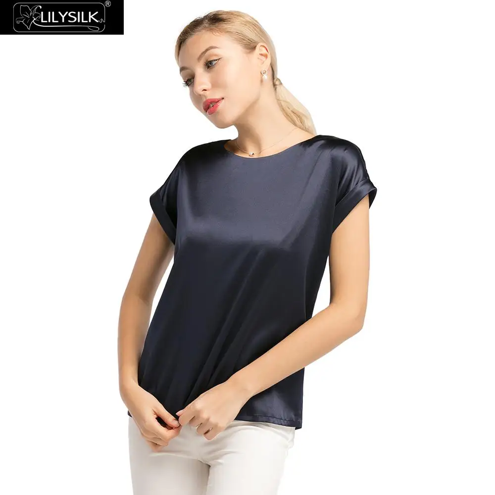 LilySilk шелковая футболка с короткими рукавами и круглым вырезом для женщин