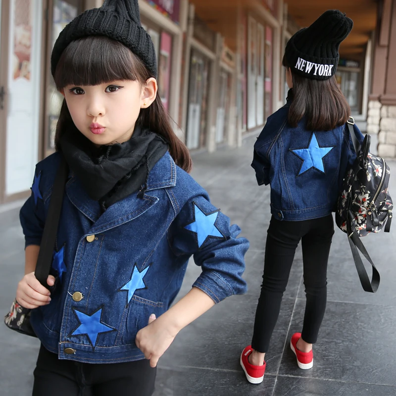 

New Baby Girl Coat Denim Jacket Print Star Children Jackets Kurtki Dla Dziec Girls Jacket 6GCT109