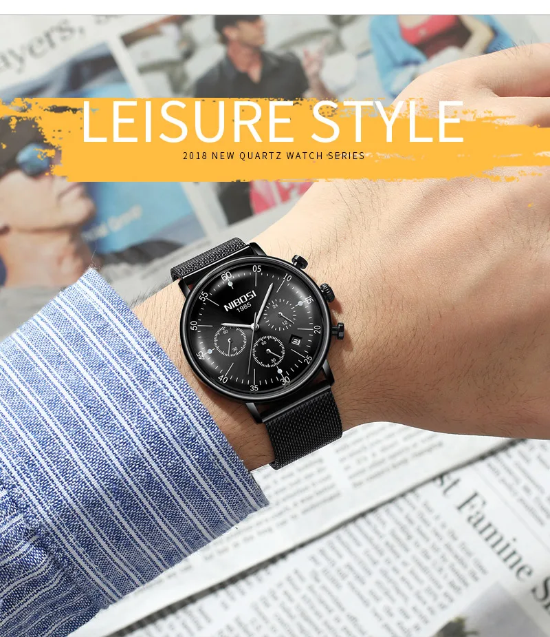 NIBOSI Men's Casual Fashion Pure Steel Mesh Belt Watch High-end Luxury Luminous Waterproof Watch European And American Style (18)
