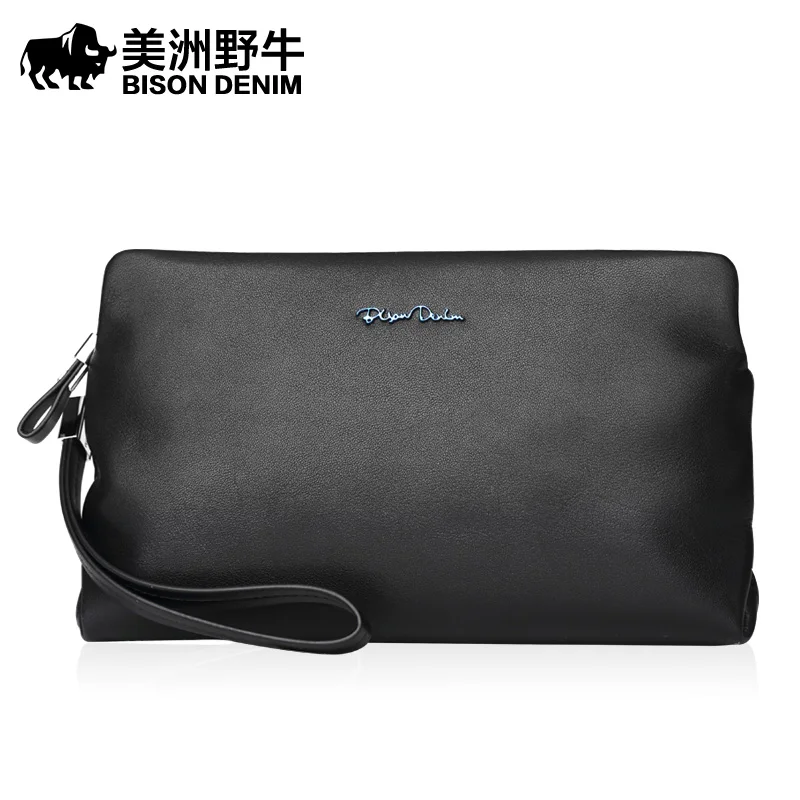 

BISON DENIM Brand Handbag Men Genuine Leather Wallet Business Casual Large Capacity Clutch Bag Men's Cowhide Purse Free Shipping