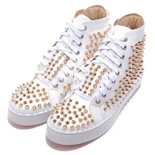 Red Bottom Men Shoes Louis Gold Spikes High Top Sneakers White Leather -  AliExpress