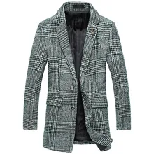 Модный мужской зимний приталенный шерстяной деловой Тренч/мужской высококлассный модный брендовый клетчатый длинный шерстяной пиджак куртки S-5XL