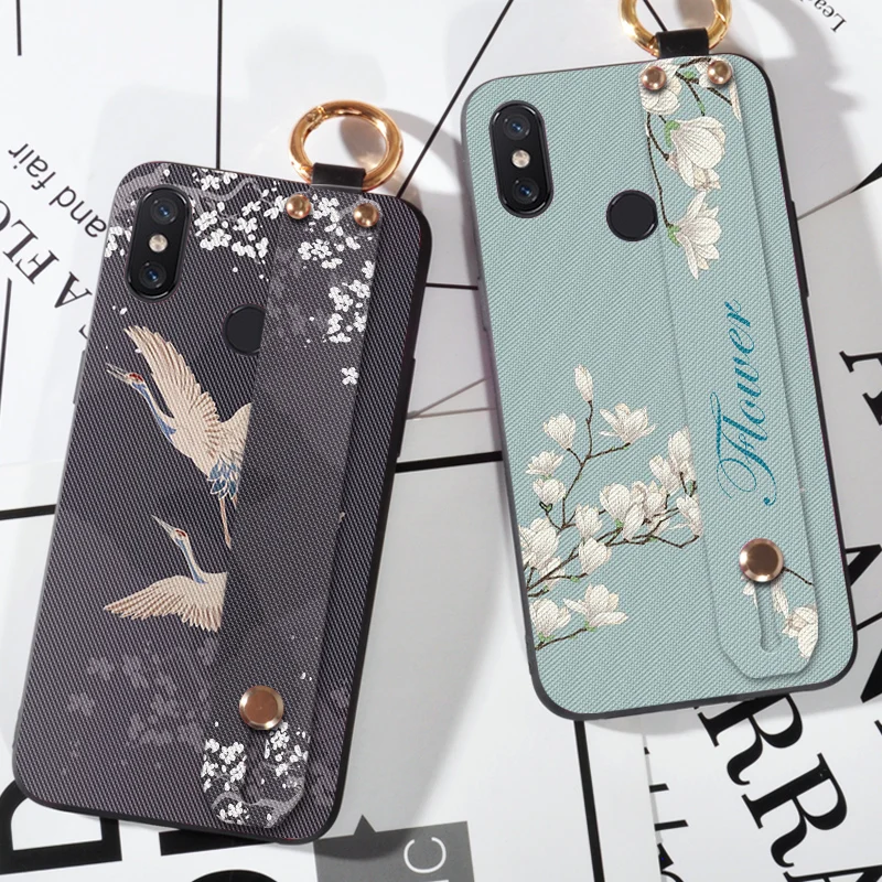 

Soft Silicone Strap Holder Case For Xiaomi Mi 8 Pro Explorer Mi8 SE Flower Bird Back Cover Case For Xiaomi Mi 8 Lite Coque Funda