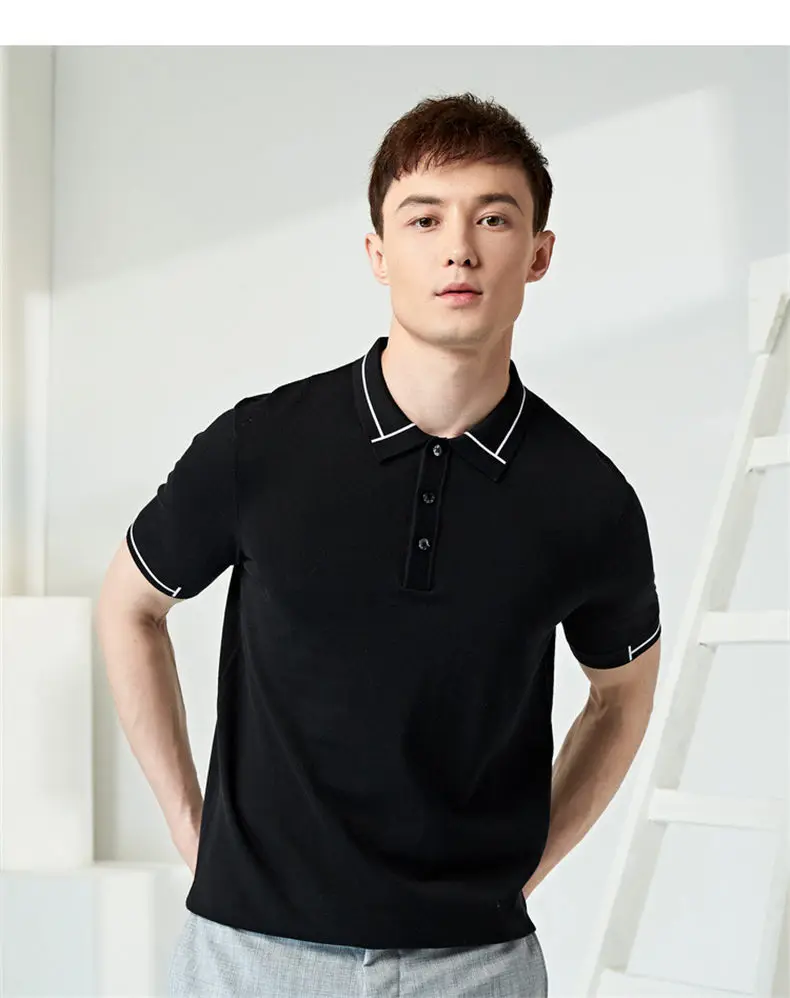 MuLS Luxury Silk Polo Shirt Men 16GG Knitted Sweater Polos Shirts Real Mulberry Silk Short Sleeve Soft Comfortable Plus Size 4XL 0