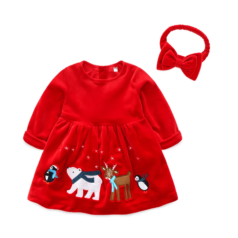 

2019 Spring And Fall Baby Girl's New High-end Red Christmas Dress, Cotton Long Sleeved Dress + Hair Band, Beautiful And Lovely