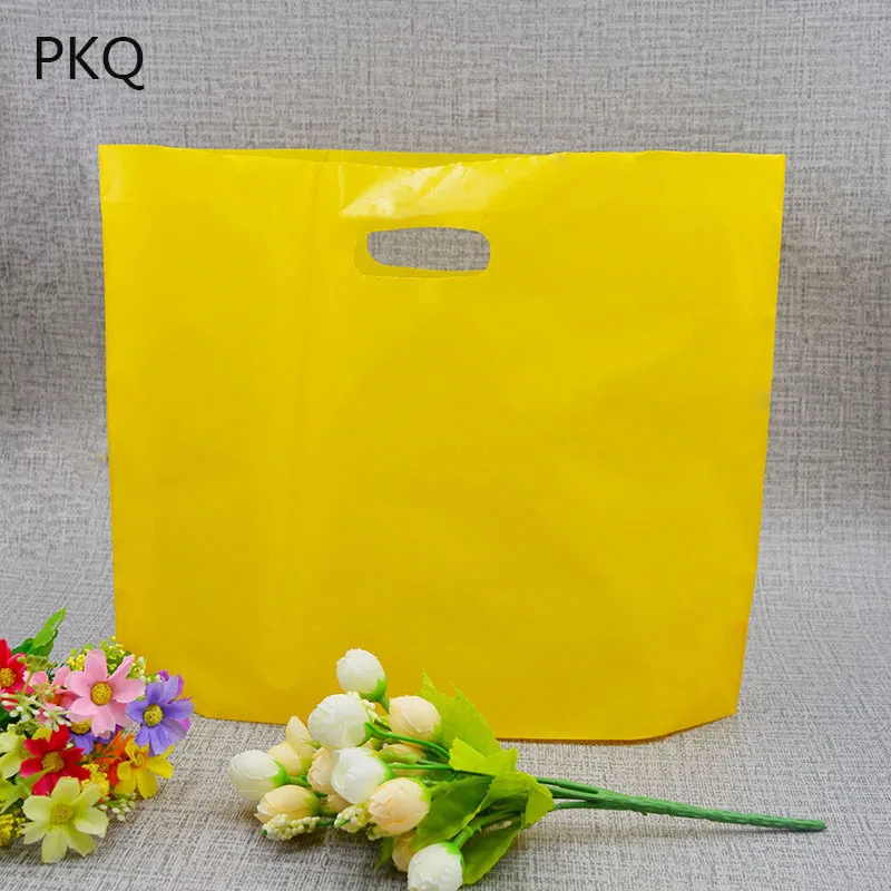50pcs/lot Yellow Plastic Gift Bags, Plastic shopping bags with handles