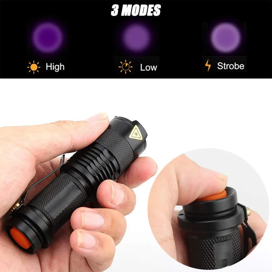 Масштабируемый Светодиодный УФ-светильник 395nm фиолетовый фонарь светильник лампа AA батарея для проверки маркеров SK68 фонарь