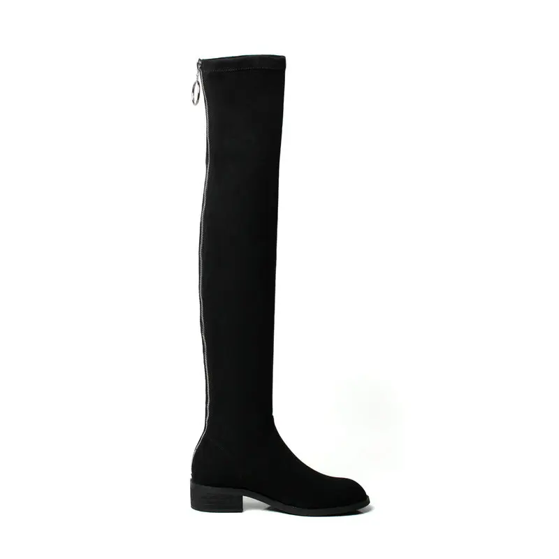 NESIMOO Women Over The Knee High Boots Square Med Heel Genuine Leather+pu Elegant Black Square Women Shoes Size 34-39