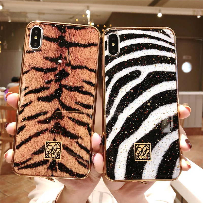 

Gold Foil Bling Animal skin phone coque For Huawei mate20 P20 lite PRO plus Soft Case For honor7c Y5 prime Y7 2018 Glitter Cover