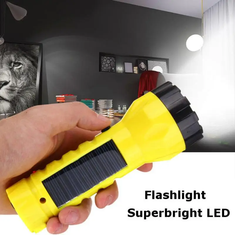 

Home Outdoor Flashlight Portable Strong Light LED Hiking Solar Rechargeable Flat plug Solar Rechargeable Flashlight