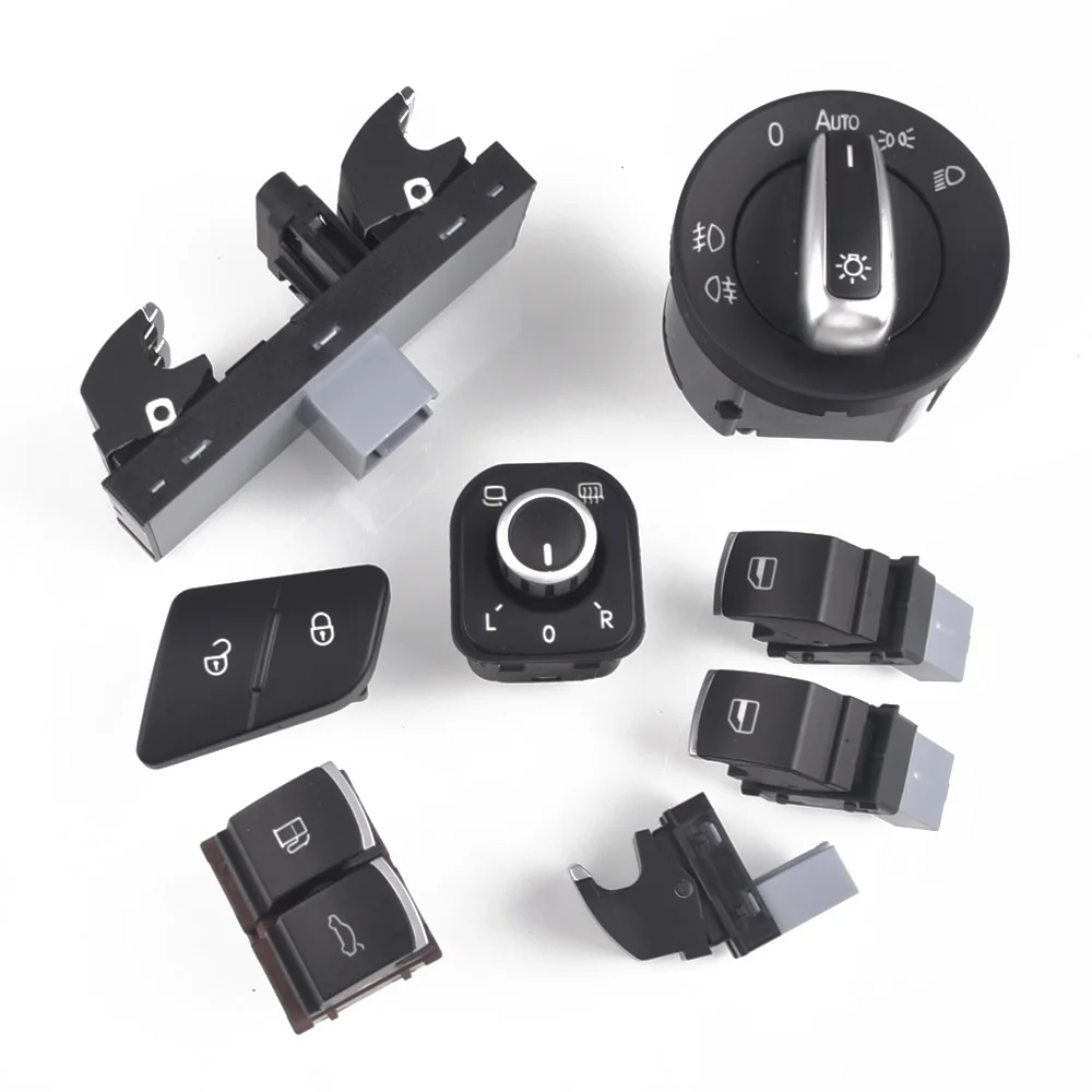 Window Headlight Auto Mirror Tailgate Fuel Door Switch 8pcs/lot For VW Passat B6 Tiguan 3C0962125B 5ND959565A 5ND941431B rocker switch electric window control switch tactile switch car door handle sensor switch steering wheel cruise control switch