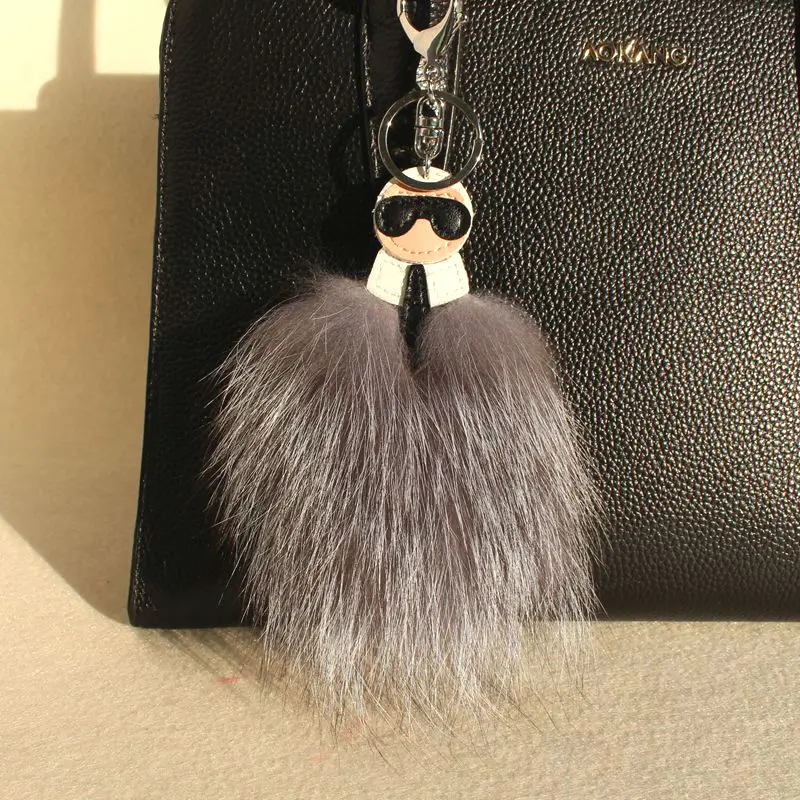 

Famous Brand Soft Fluffy Genuine Real Fox Fur Pom Pom Keychain Pendant Monster Fur Pompom Key Chain Women Bag Charm Accessories