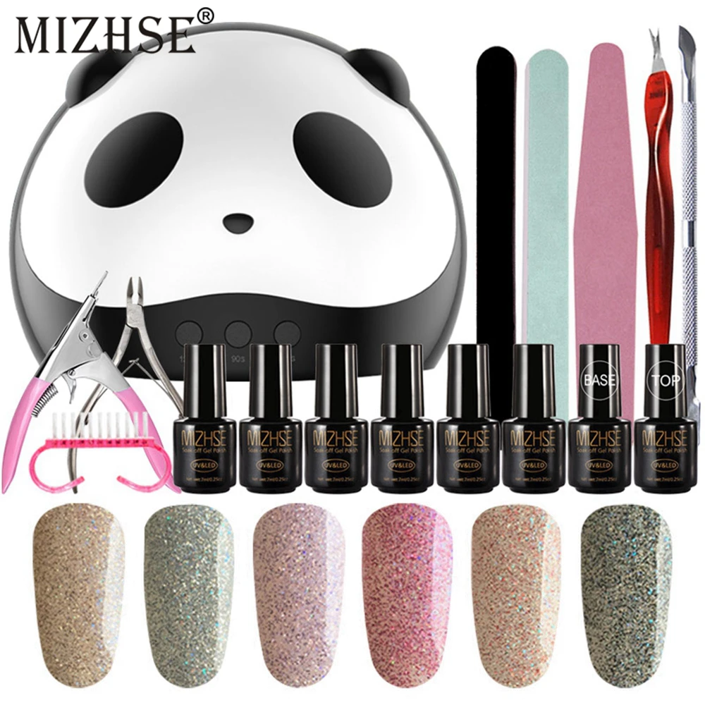 

MIZHSE Nail Kits Gellak UV Lamp With Soak OFF Bling Gelpolish Base And Top Manicure Tools For Nail Art Hybrid Nails Gel Polish