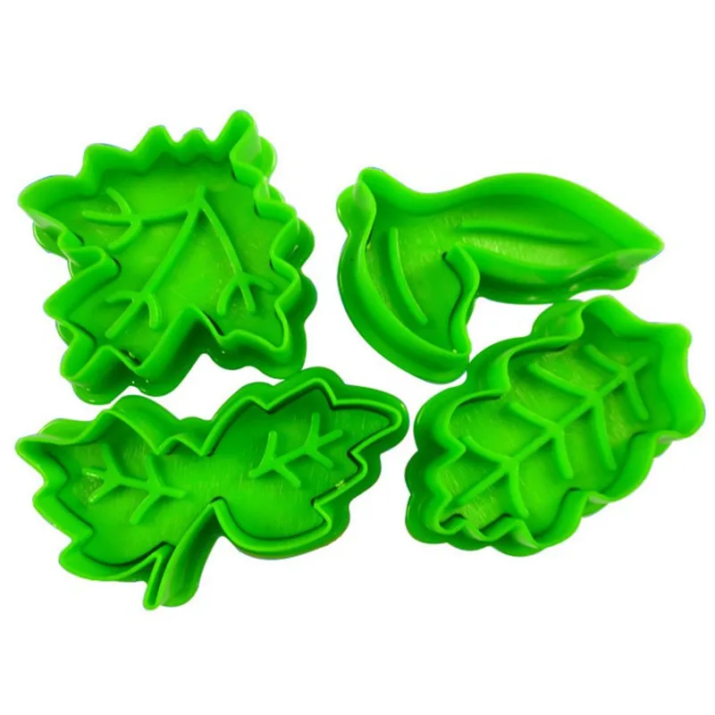 

4Pcs Leaf Pattern Plastic Baking Mold Kitchen Biscuit Cookie Cutter Pastry Plunger Die Flower Fondant Cake Decorating Tools