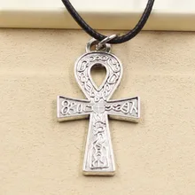 Прочный черный из искусственной кожи Египетский Анкх символ жизни кулон шнур чокер Шарм DIY ретро, тибетский серебряный ожерелье ювелирные изделия