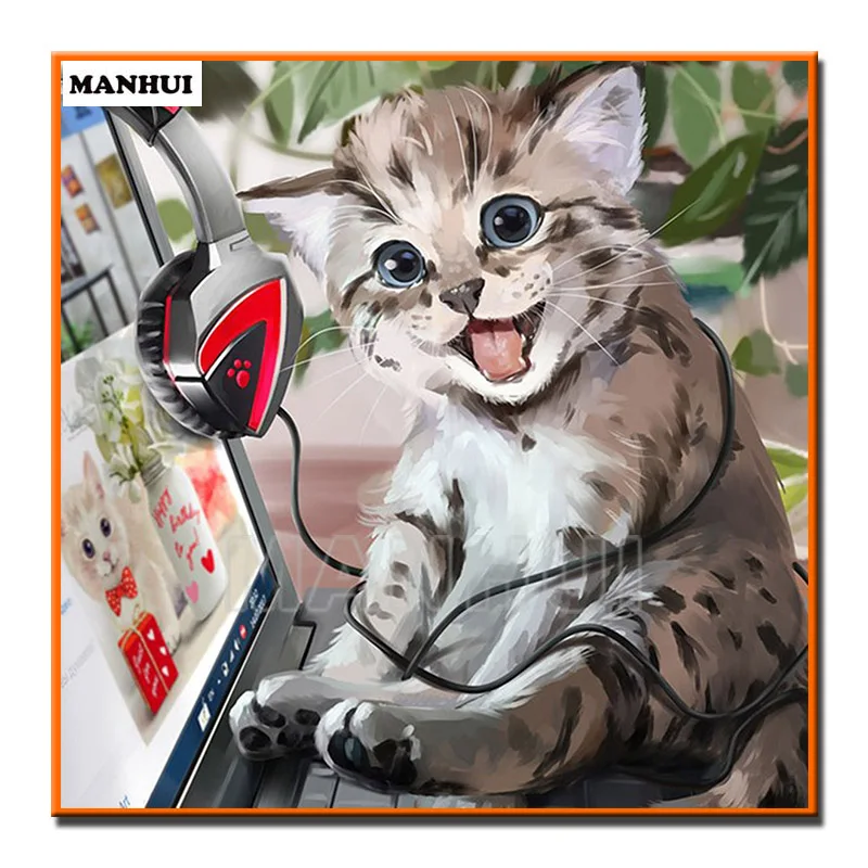 DIY 5D Diamond Painting Mosaic Cartoon Music Cat Animals Handmade Cross stitch Set Embroidery 148 | Дом и сад