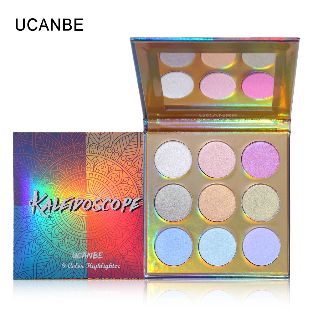 UCANBE 9 Цвет Shimmer Блестящий Радуга хайлайтер уход за кожей лица Illuminador Glow Kit Макияж голографическая Duochrome хайлайтер палитры