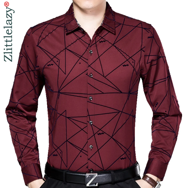 

2019 male fashion brand casual business slim fit men shirt camisa long sleeve argyle social shirts dress clothing jersey 9637