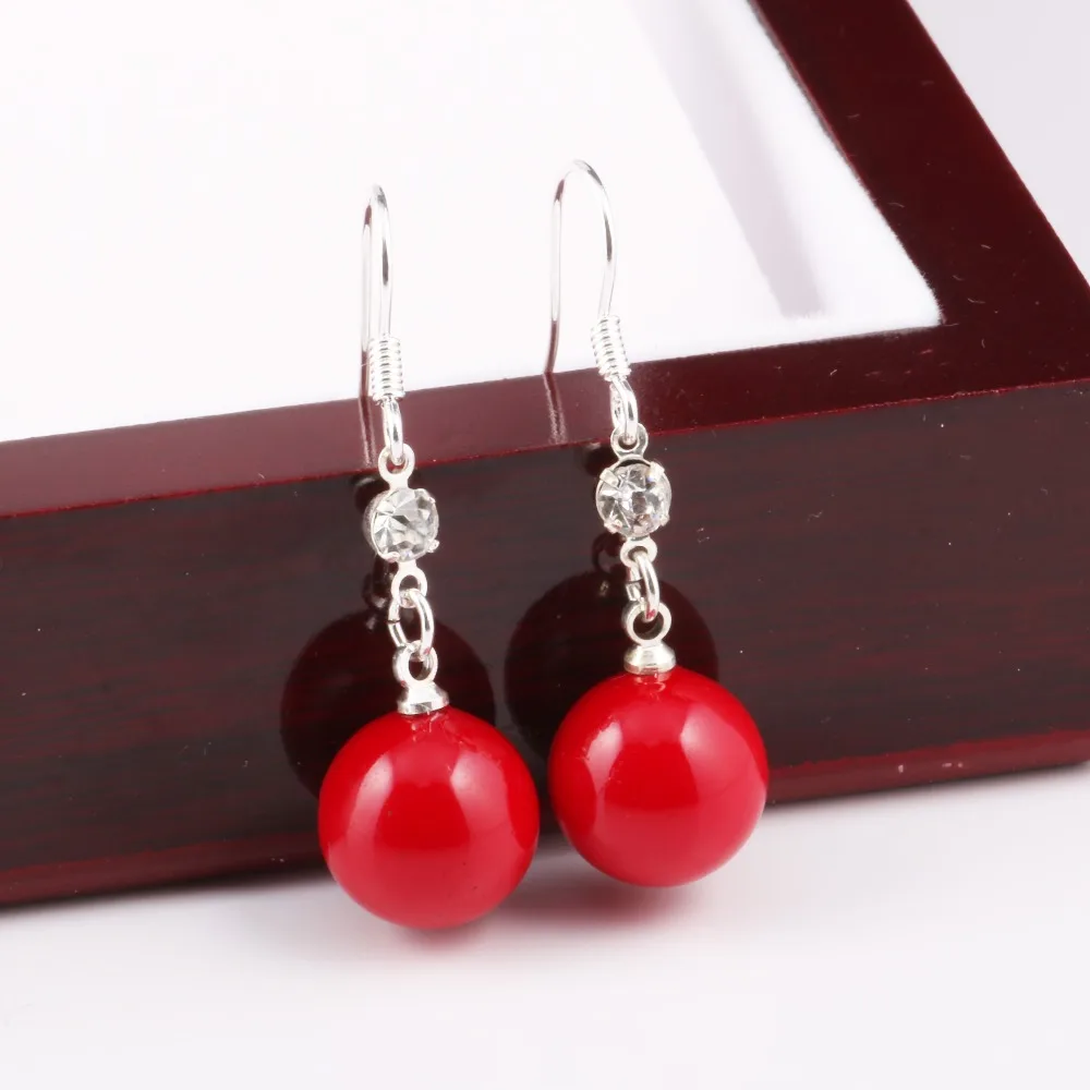

Fashion jewelry ladies silver earrings rhinestone earrings girl simple red beads earrings shell pearl earrings