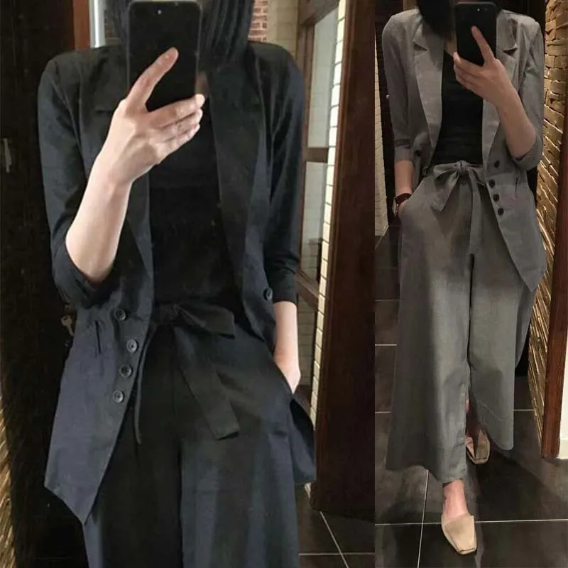 

Women Sets Suit Cotton Flax Maxi Summer And Large Size Women's Loose Fashionable Fairy Jacket Autumn 2019