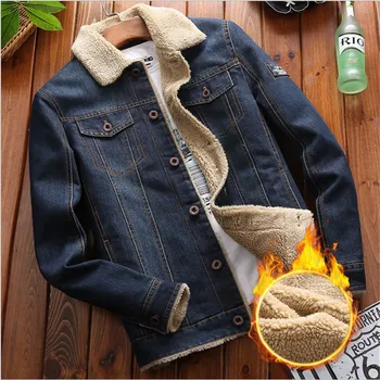 

New Autumn and Winter 2018 Men's Fashion Boutique Thick Wool Warm Thickening Denim Jacket Coat / Mens Slim Casual Jackets Coat