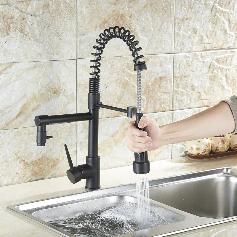 Hot and Cold Water Kitchen Sink Faucet Pull Down Sprayer Mixer Taps with Bracket Bar Sink
