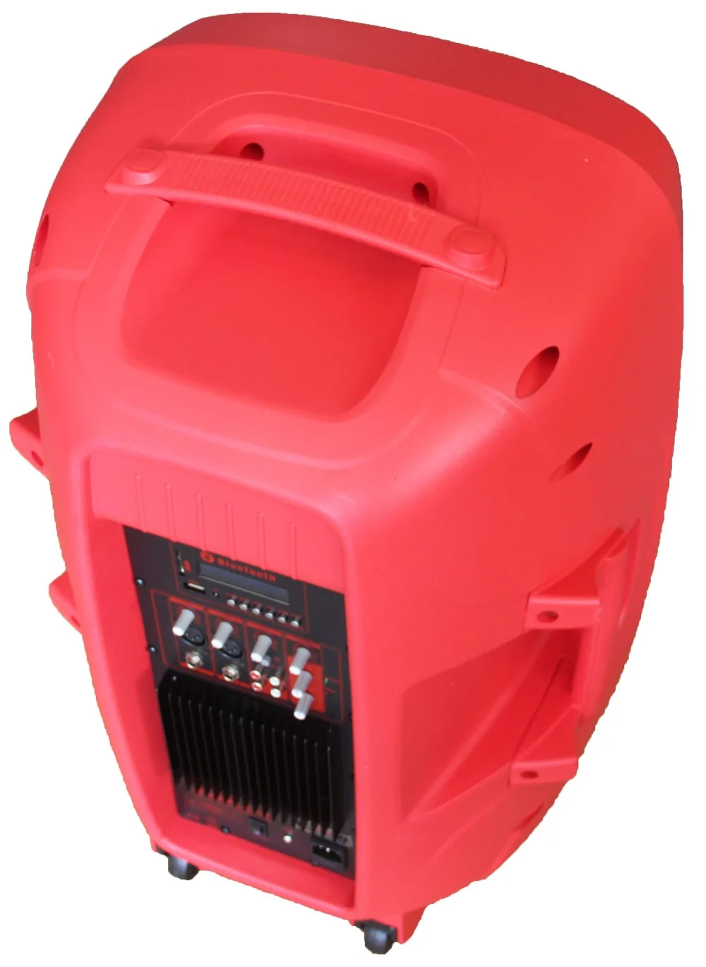 pa 3500w 15 inch   powered red pa dj stage party speaker with red speaker stand wired microphone