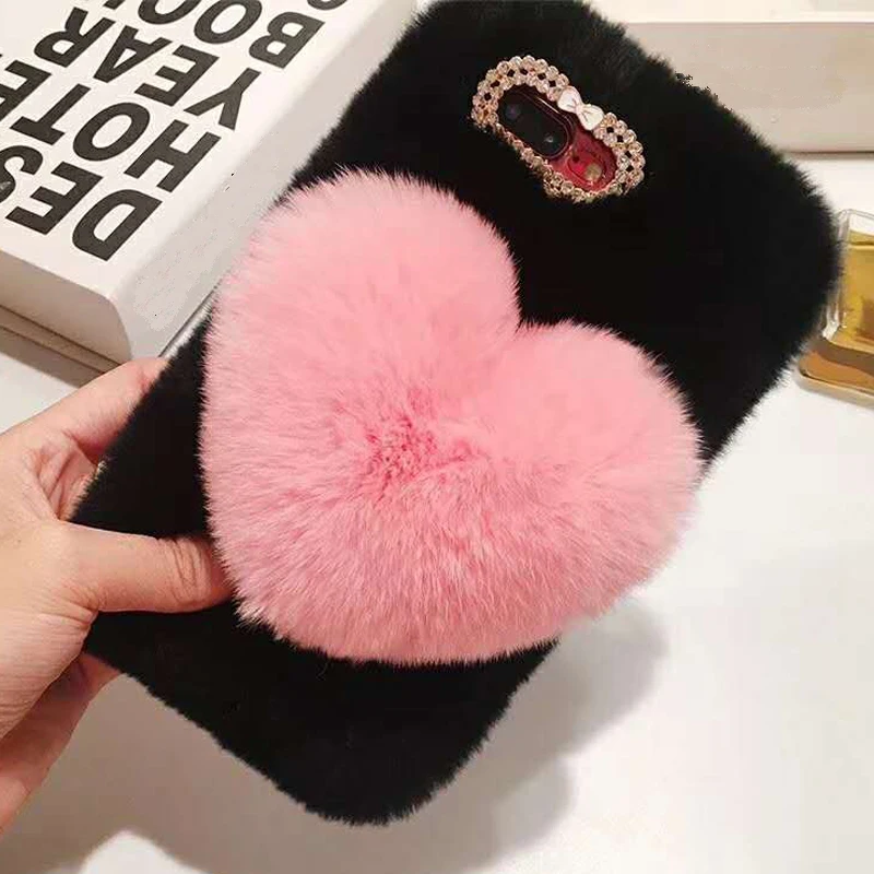Sunjolly-Lazy-Rabbit-Fur-Hair-Case-Heart-Phone-Cover-Crystal-Shell-fundas-coque-for-iPhone-XS (2)