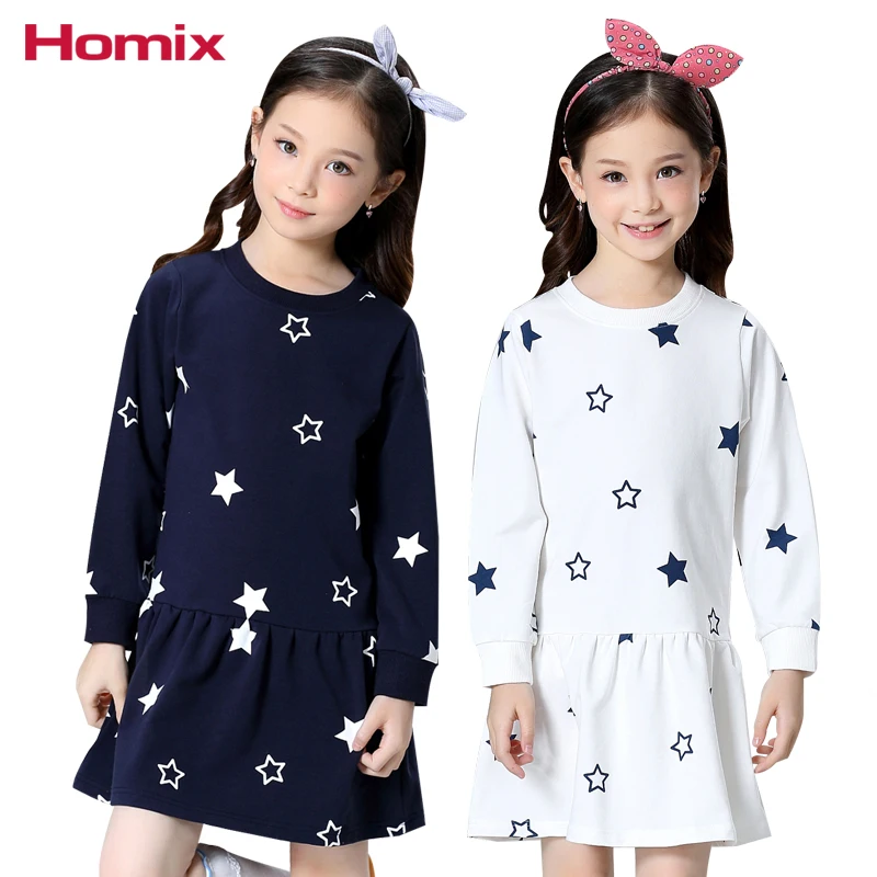 

Girls Dress 4T-12T Baby Girl Sweat Dresses Long Sleeve Star Print Cotton sweatshirt Tops Children Clothes Kids Clothing