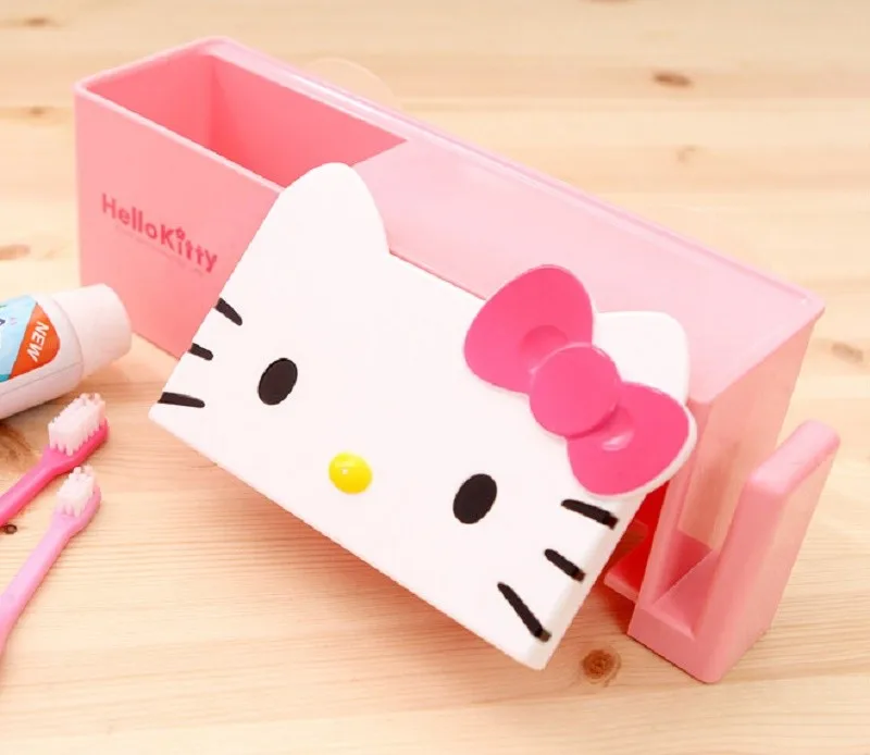 Мультфильм Зубная щётка держатель, рисунок «Hello Kitty» Стенд Зубная щетка полка Sucker Многофункциональный Аксессуары для ванной комнаты комплекты