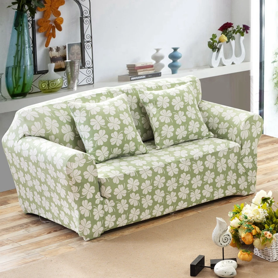 Light Green Leaves Couch Sofa Slipcovers Anti slip Universal Stretch