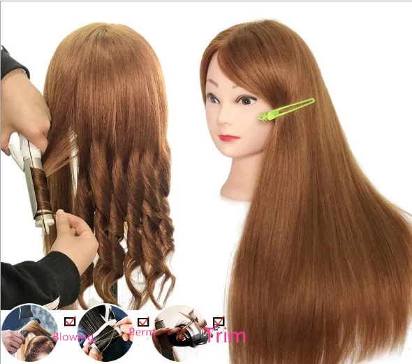 

60CM golden 100% Real natural Hair Training Mannequin Head Curling Women Professional Hairdresser Practice Head