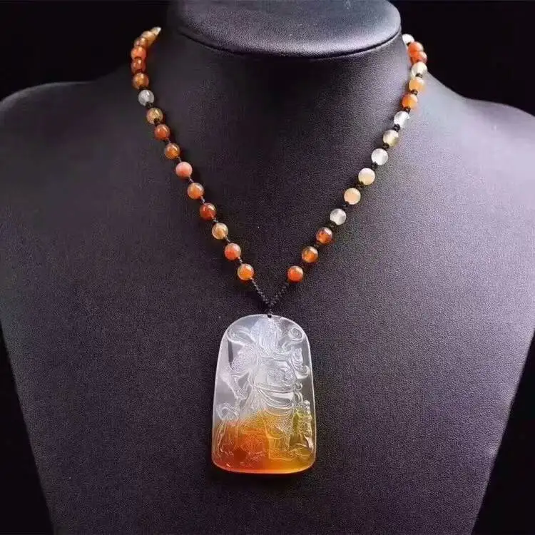 

Long Beads Winter Sweater Chain Flower Natural Jade Gmestone Pendant Necklace Women Mens Lucky Jewelry Gift Wholesale