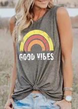 Plus Size Summer Tank Tops Women Good Vibes Print Gray O-Neck Tank Female Casual Loose Vest 2018 Sleeveless Ladies Tops Tee 3XL