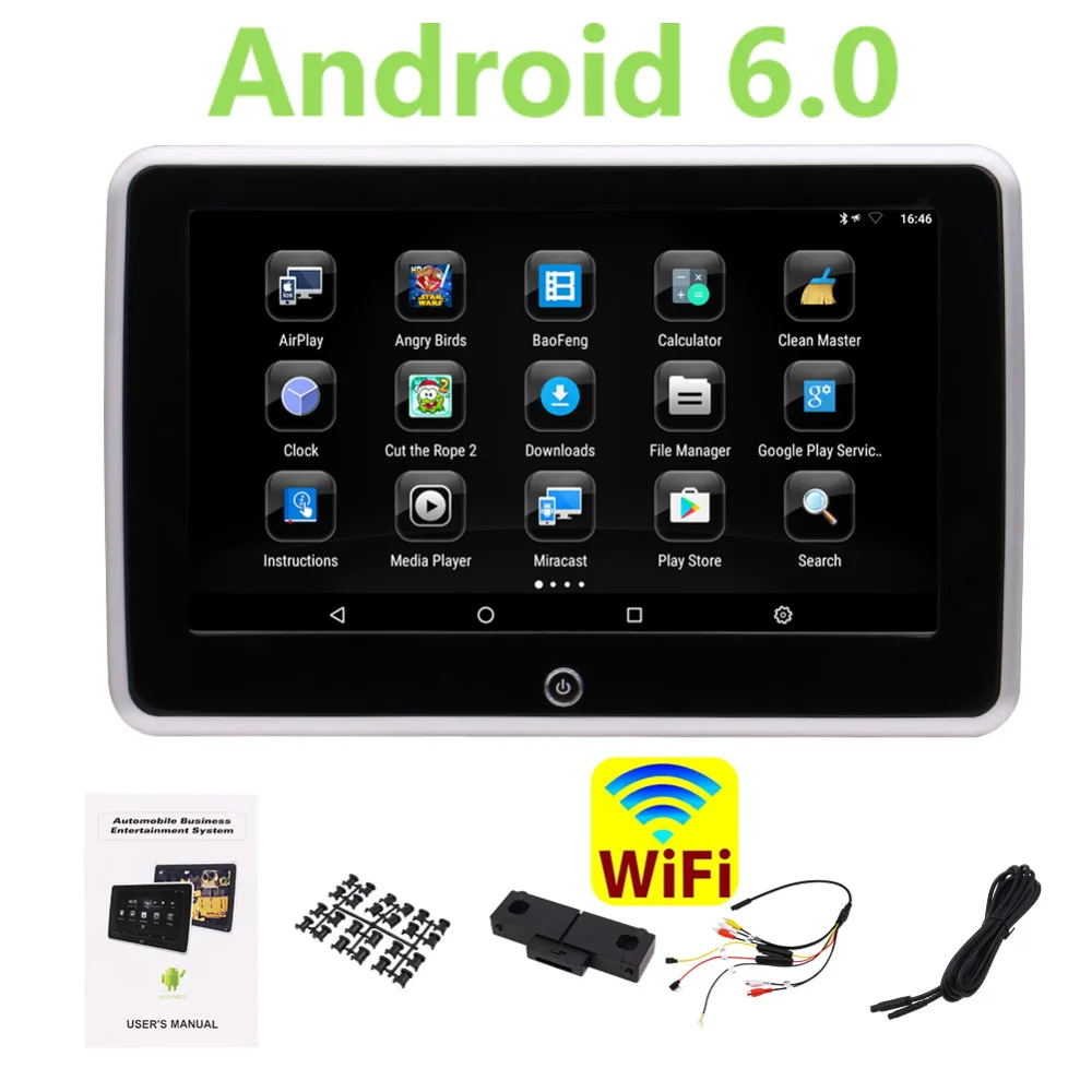10,1 Android подголовник lcd полный сенсорный экран поддержка 1080 P видео игра wifi четырехъядерный Android 6,0 подголовник заднего сиденья монитор