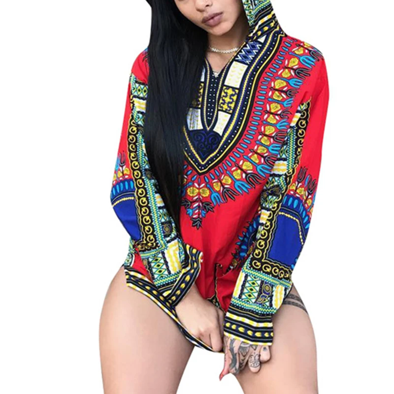 

Vintage Women Ethnic African Style Hooded Long Sleeve African Dashiki Hoodie Top Casual Traditional Pullover Blouse Sweatshirts