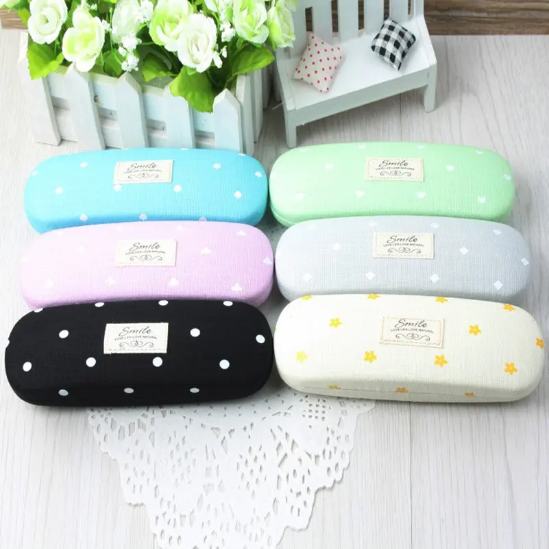 

New Arrival Polka Dot Flower Sunglasses Storage Case Print Fabric Glass Case Metallic Pressureproof Eyewear Glasses Box