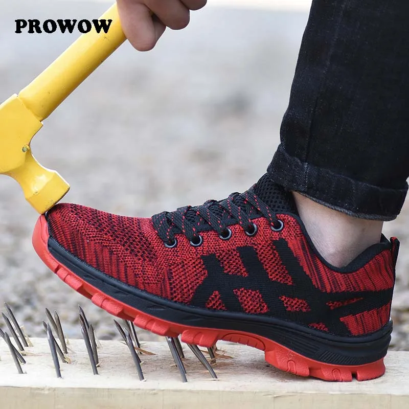 

Men casual breathable steel toe caps work safety shoes summer mesh anti-pierce building site worker security boots Large size