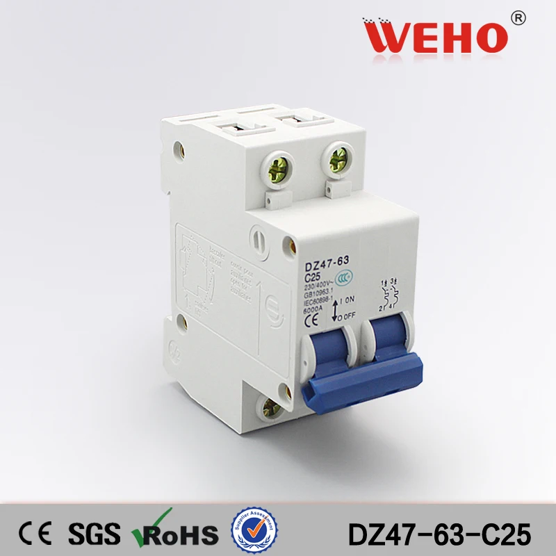 

DZ47-63-C25 China Factory C45 DZ47-63 Series CE Electrical DZ47-63 2P Mini Circuit Breaker MCB 25 Amp