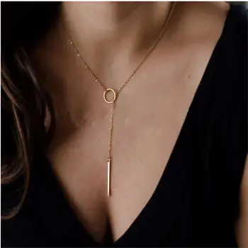 

European fashion necklace circle and rectangular composite necklace for women