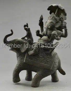 

Collectible Decorated Old Bronze Carve Elephant Carry India Wealth God Statue